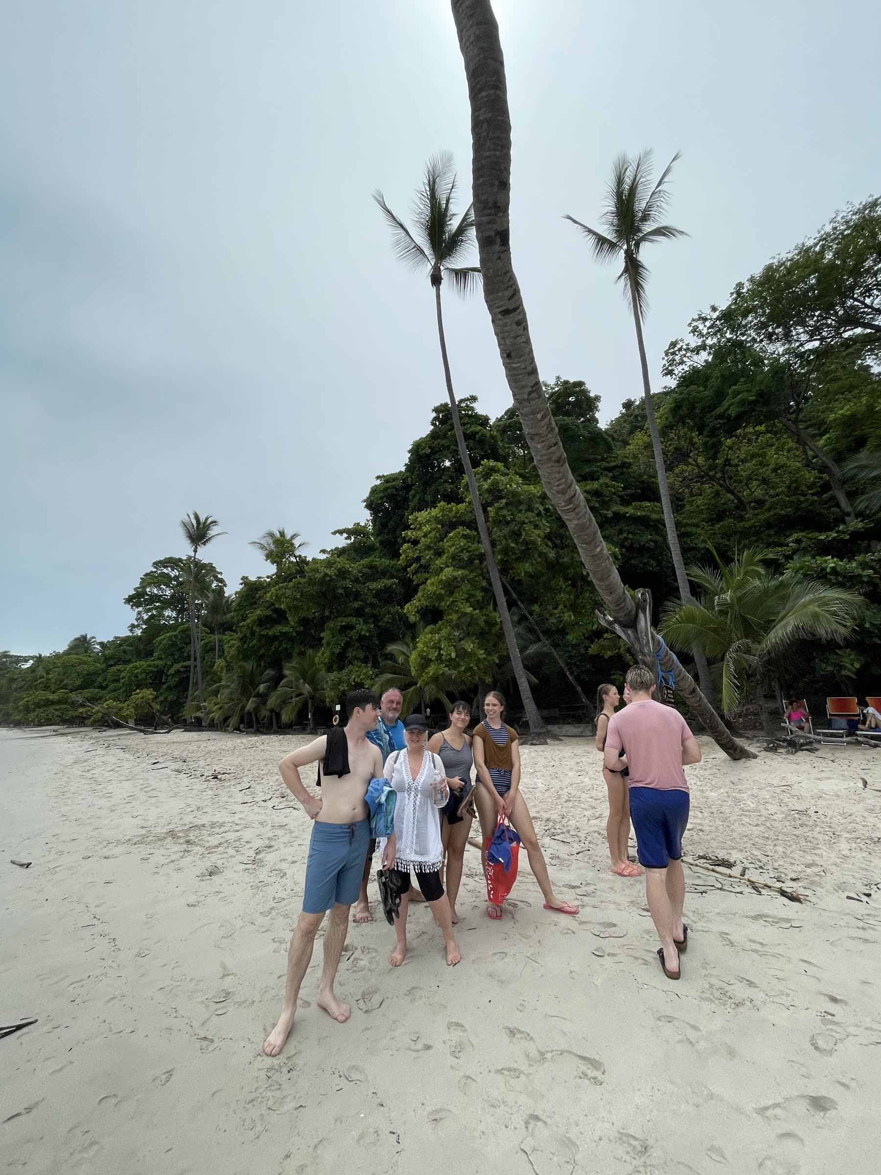 Guests walking the palm-lined trail at Playa Mantas — top snorkel tour Jaco beach