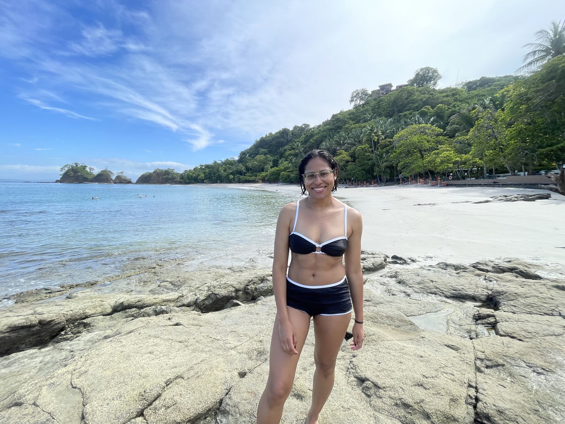 A Snorkel Jaco guest on the rocks at Playa Mantas — Jaco Costa Rica best snorkeling